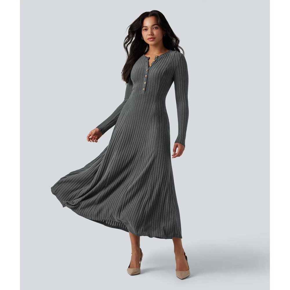Nwt halara gray long maxi dress L travel‎ vacation church office